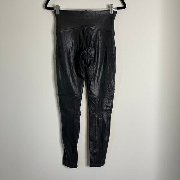 SPANX Black Faux Leather Moto Leggings L - Picture 4 of 12